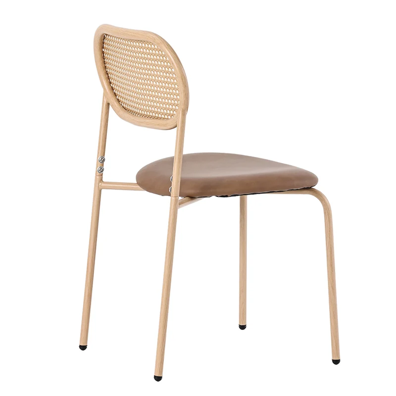 Lot de 2 chaises de salle à manger PU beige en rotin pieds en métal VERTEXIX
