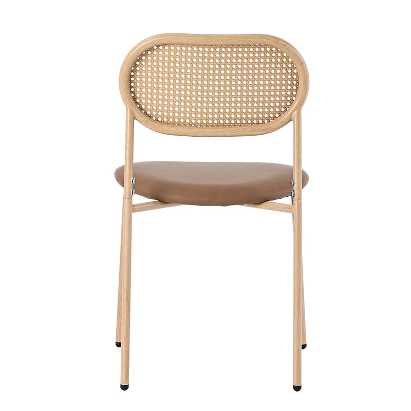 Lot de 2 chaises de salle à manger PU beige en rotin pieds en métal VERTEXIX