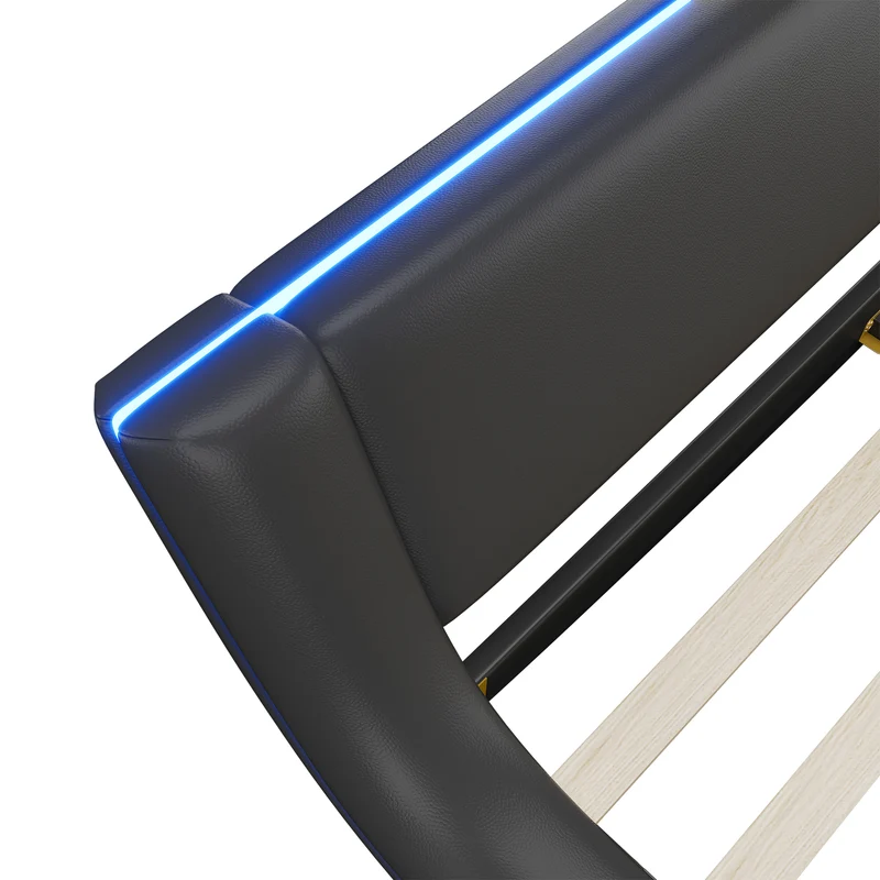 Lit double plateforme PU noir avec éclairage LED 140x200 cm LUNALA