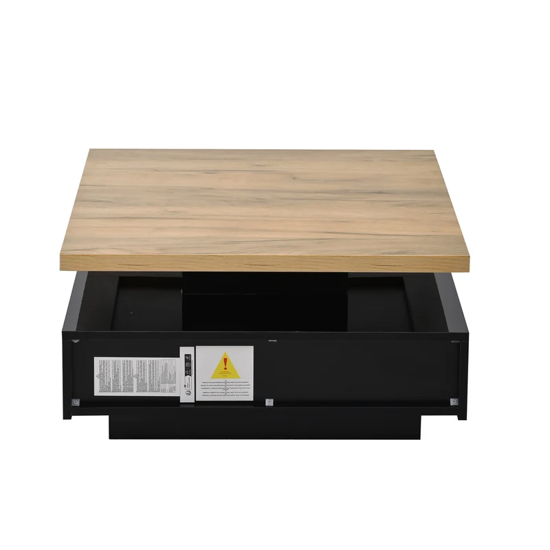 Table basse carrée effet bois et noir pivotante 360° 2 niveaux, design moderne 70x70cm AFTERFEATHER