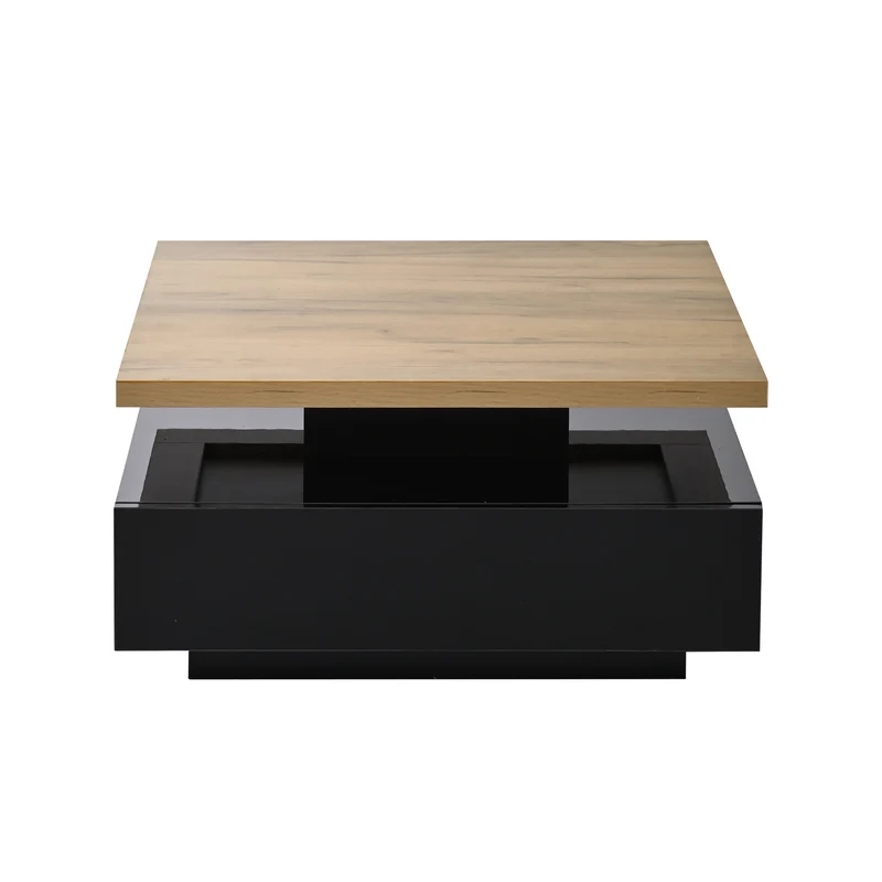 Table basse carrée effet bois et noir pivotante 360° 2 niveaux, design moderne 70x70cm AFTERFEATHER
