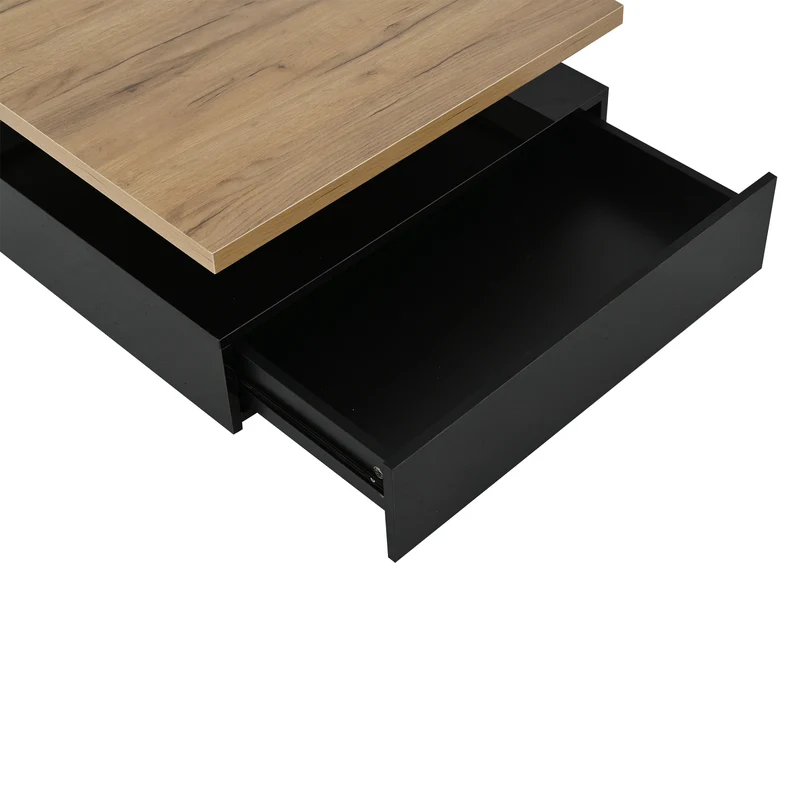 Table basse carrée effet bois et noir pivotante 360° 2 niveaux, design moderne 70x70cm AFTERFEATHER