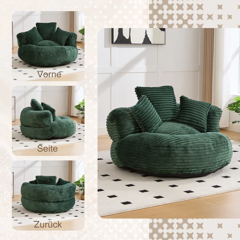 Canapé chauffeuse fauteuil rond en velours côtelé chenille vert olive fauteuil lounge KAMECONE