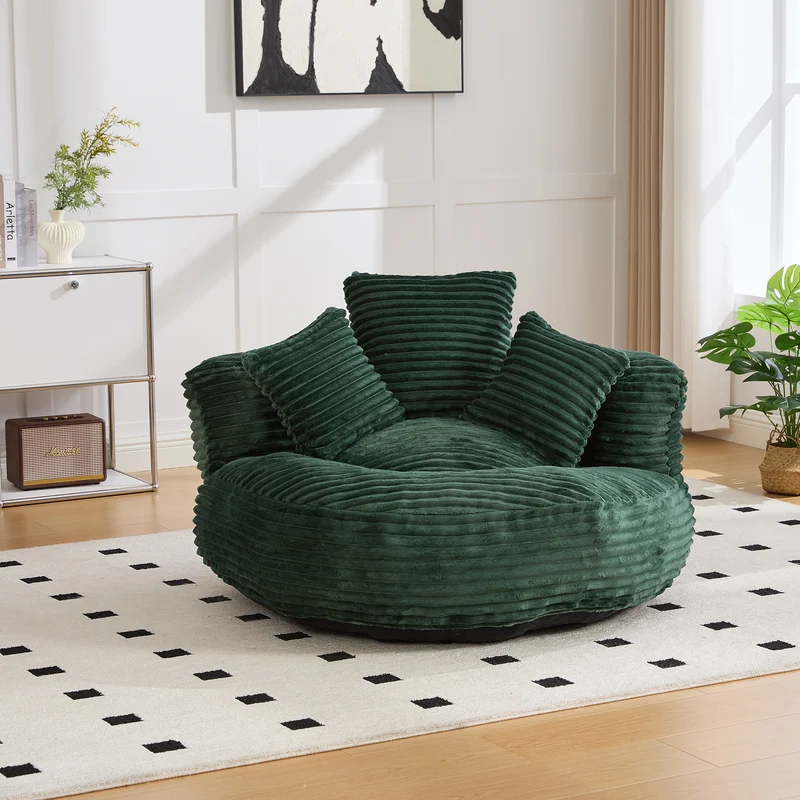 Canapé chauffeuse fauteuil rond en velours côtelé chenille vert olive fauteuil lounge KAMECONE
