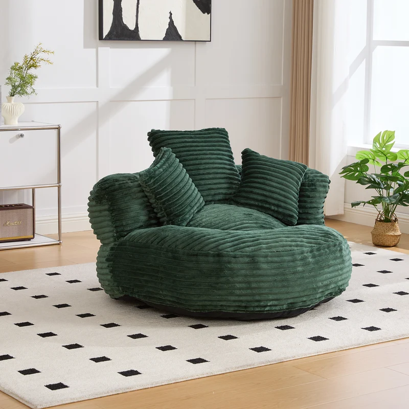 Canapé chauffeuse fauteuil rond en velours côtelé chenille vert olive fauteuil lounge KAMECONE