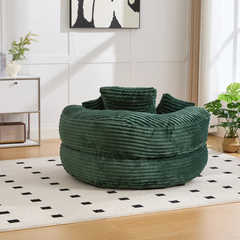 Canapé chauffeuse fauteuil rond en velours côtelé chenille vert olive fauteuil lounge KAMECONE