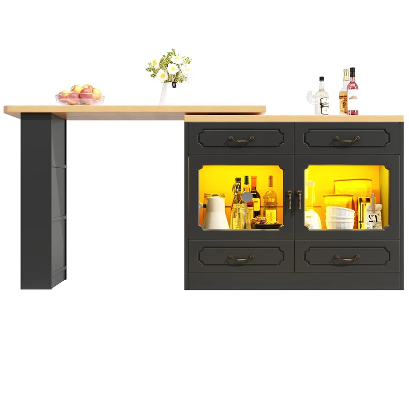 Table de bar extensible rotatif 360° avec LED 135-203*39*92.8cm RIFTZORATHYN