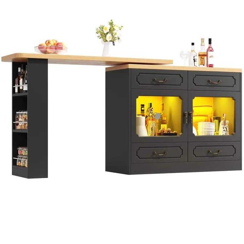 Table de bar extensible rotatif 360° avec LED 135-203*39*92.8cm RIFTZORATHYN