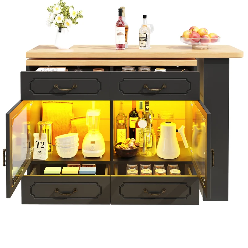 Table de bar extensible rotatif 360° avec LED 135-203*39*92.8cm RIFTZORATHYN
