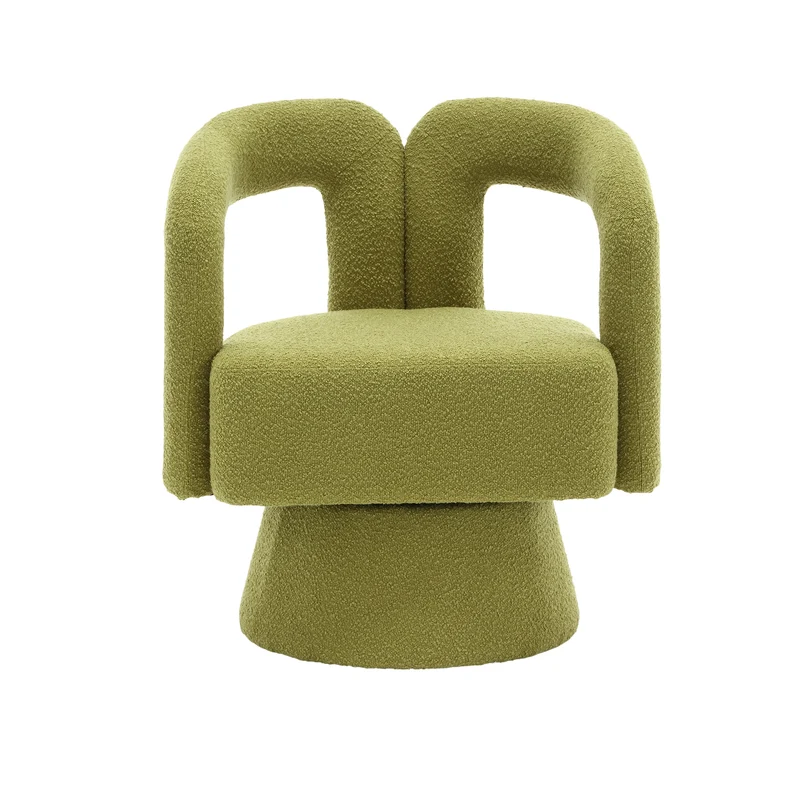 Fauteuil rond pivotant 360° en bouclette vert olive, design moderne 67x55x74cm FABRIC DIVIDER