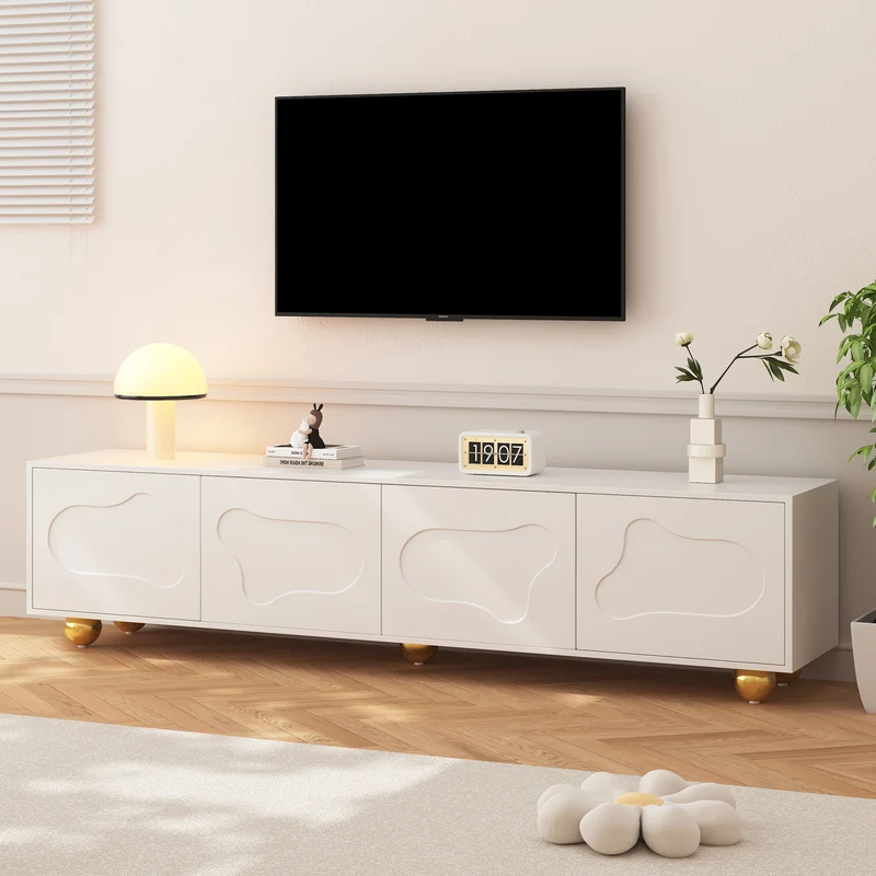 Meuble TV blanc design forme nuage 4 portes 180x40x45cm FLEX LEATHER LINE