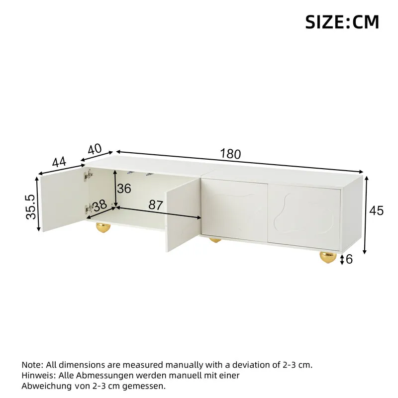Meuble TV blanc design forme nuage 4 portes 180x40x45cm FLEX LEATHER LINE