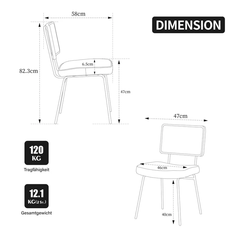 Lot de 2 chaises de salle à manger vintage dossier en rotin et PU marron pieds noirs FABRIC BOX
