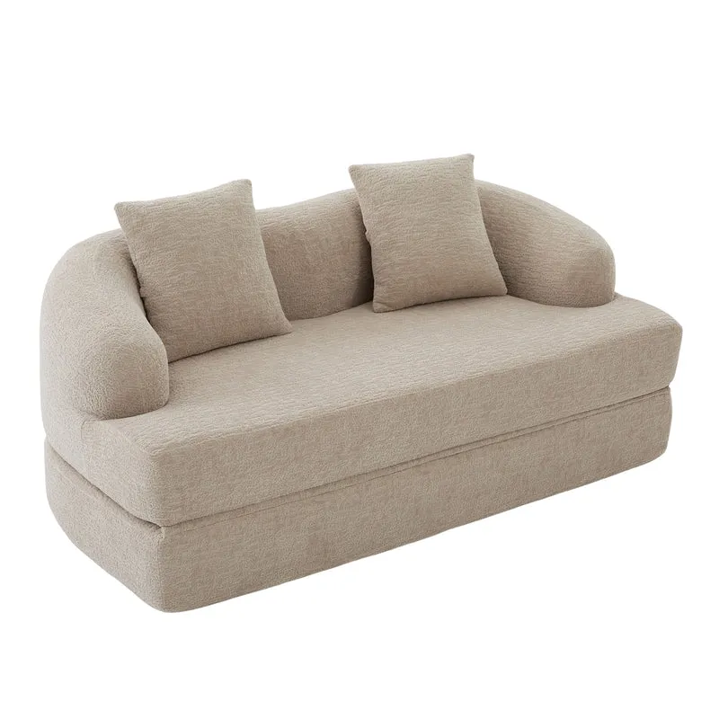 Canapé-lit convertible en chenille beige sans montage 157x84cm CLASSICPINESTYLE