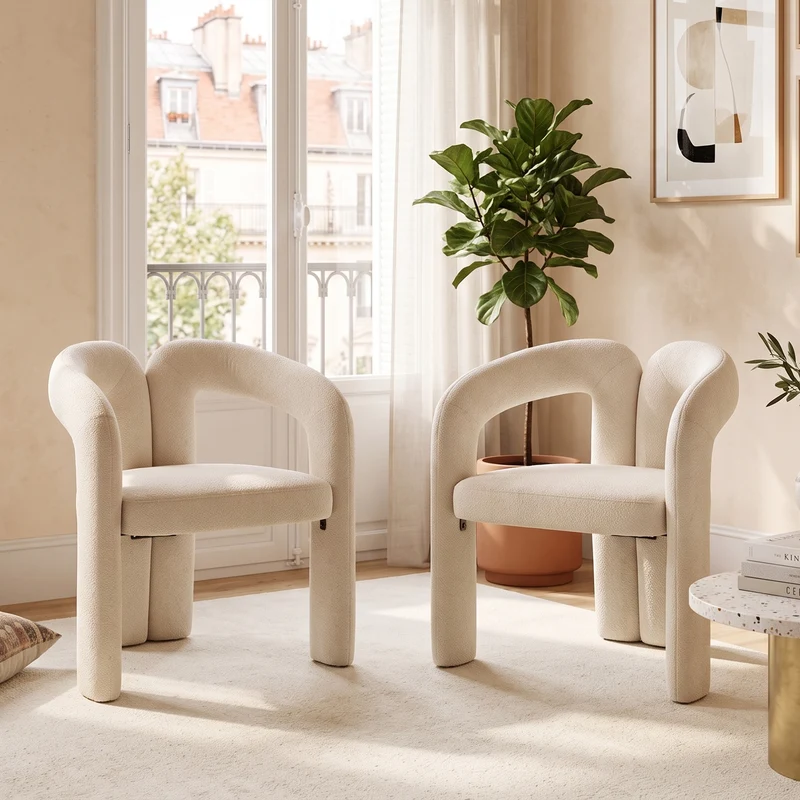 Lot de 2 chaises design sculpturales en velours beige, style moderne et ergonomique FLEX IRON ELITE
