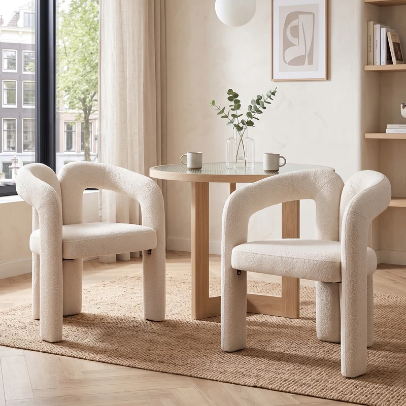 Lot de 2 chaises design sculpturales en velours beige, style moderne et ergonomique FLEX IRON ELITE