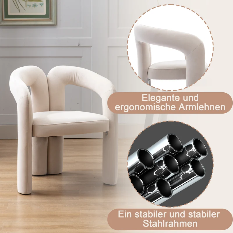 Lot de 2 chaises design sculpturales en velours beige, style moderne et ergonomique FLEX IRON ELITE