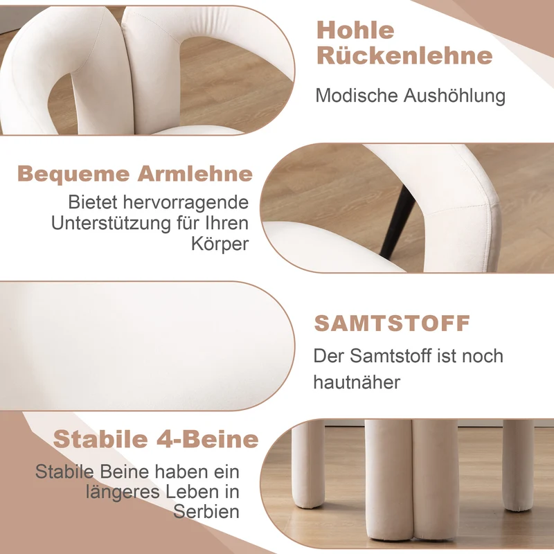 Lot de 2 chaises design sculpturales en velours beige, style moderne et ergonomique FLEX IRON ELITE