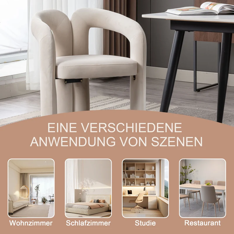 Lot de 2 chaises design sculpturales en velours beige, style moderne et ergonomique FLEX IRON ELITE