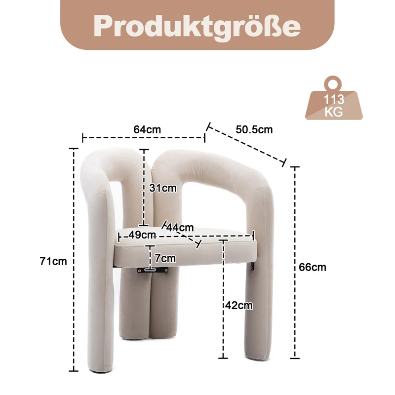 Lot de 2 chaises design sculpturales en velours beige, style moderne et ergonomique FLEX IRON ELITE