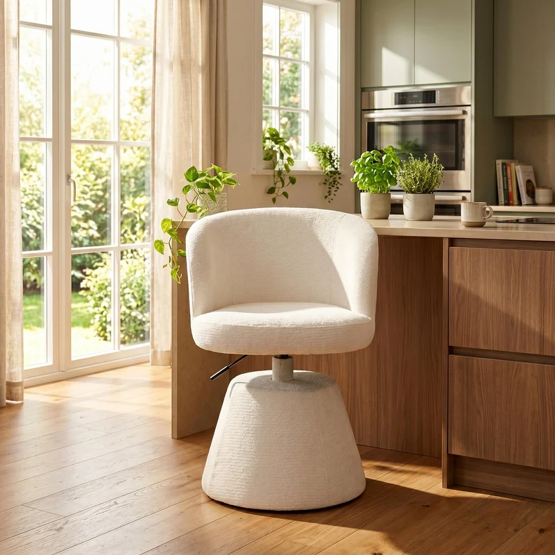 Chaise de salle à manger chenille beige pivotant 360° hauteur réglable pour un tabouret de bar FABRIC WALL