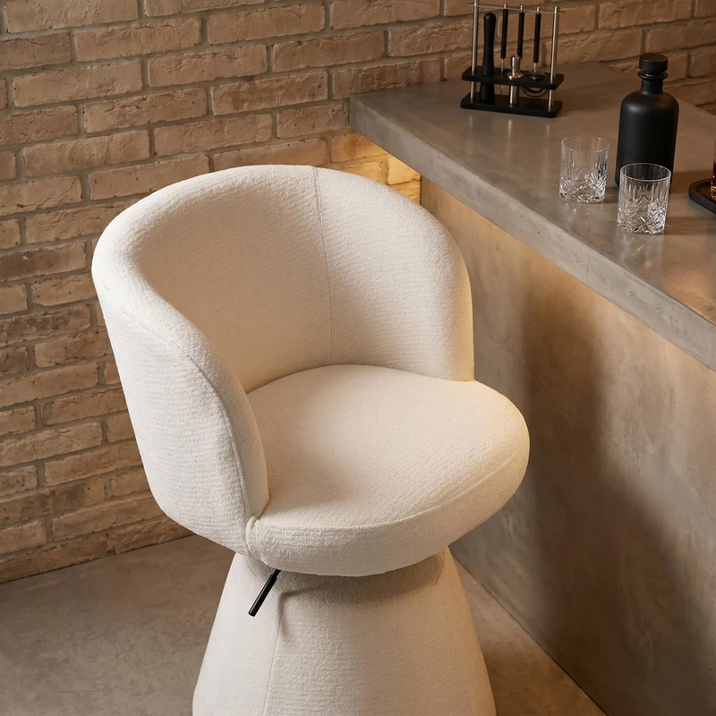 Chaise de salle à manger chenille beige pivotant 360° hauteur réglable pour un tabouret de bar FABRIC WALL