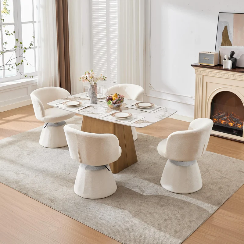 Chaise de salle à manger chenille beige pivotant 360° hauteur réglable pour un tabouret de bar FABRIC WALL