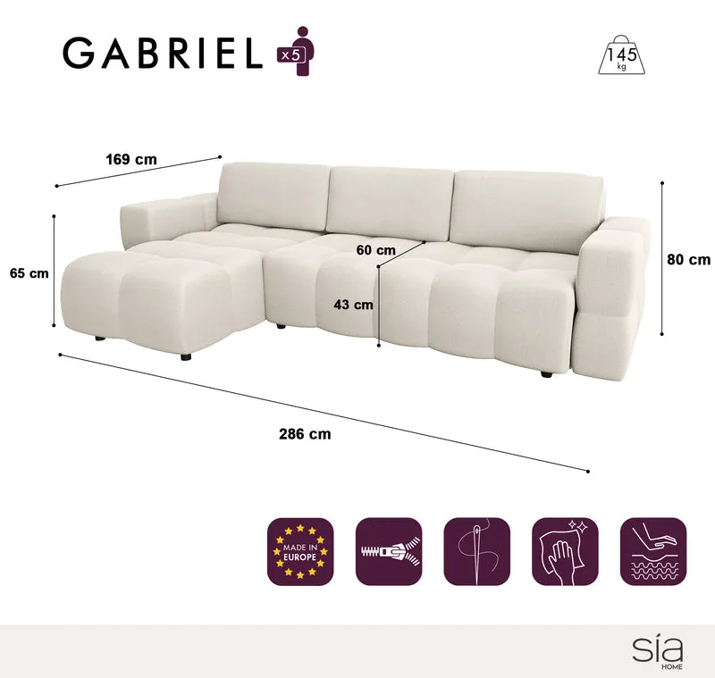 Canapé d'angle gauche convertible GABRIEL Tissu tramé - Avec coffre de rangement