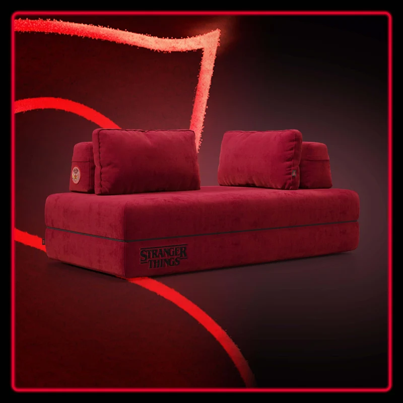 Rift Canapé-lit double Édition STRANGER THINGS 2 places et 3 places avec dossiers amovibles - matelas de 22 cm d'épaisseur en mousse à mémoire de forme en tissu détachable Rouge