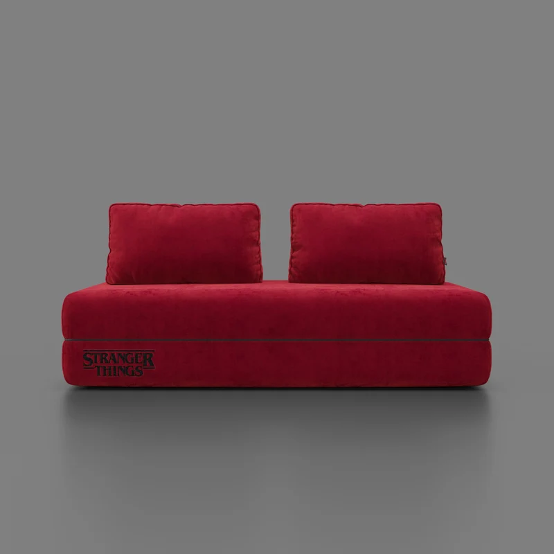 Rift Canapé-lit double Édition STRANGER THINGS 2 places et 3 places avec dossiers amovibles - matelas de 22 cm d'épaisseur en mousse à mémoire de forme en tissu détachable Rouge