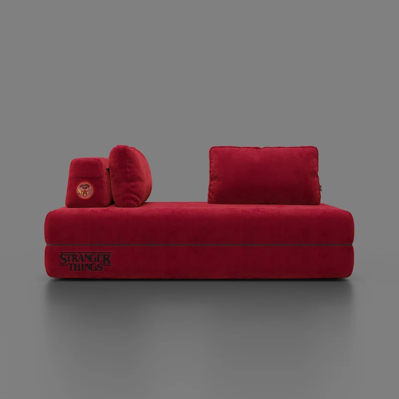 Rift Canapé-lit double Édition STRANGER THINGS 2 places et 3 places avec dossiers amovibles - matelas de 22 cm d'épaisseur en mousse à mémoire de forme en tissu détachable Rouge