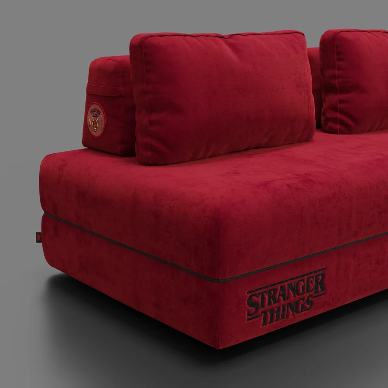 Rift Canapé-lit double Édition STRANGER THINGS 2 places et 3 places avec dossiers amovibles - matelas de 22 cm d'épaisseur en mousse à mémoire de forme en tissu détachable Rouge