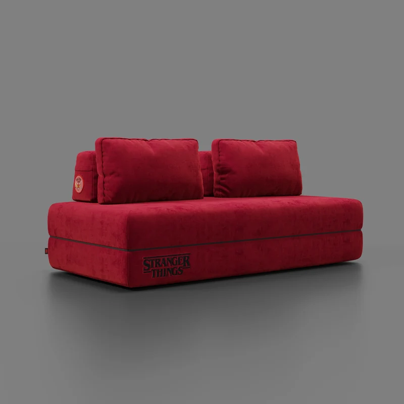 Rift Canapé-lit double Édition STRANGER THINGS 2 places et 3 places avec dossiers amovibles - matelas de 22 cm d'épaisseur en mousse à mémoire de forme en tissu détachable Rouge