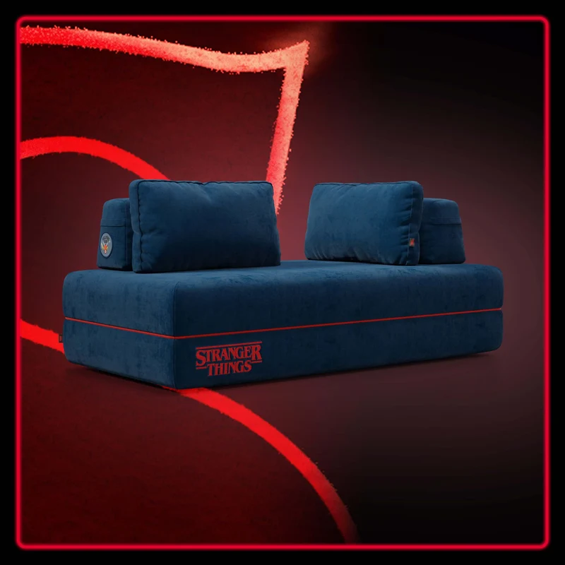 Rift canapé-lit double STRANGER THINGS Édition 2 places et 3 places avec dossiers mobiles - matelas haut de 22 cm et mousse à mémoire de forme en tissu anti-taches Bleu