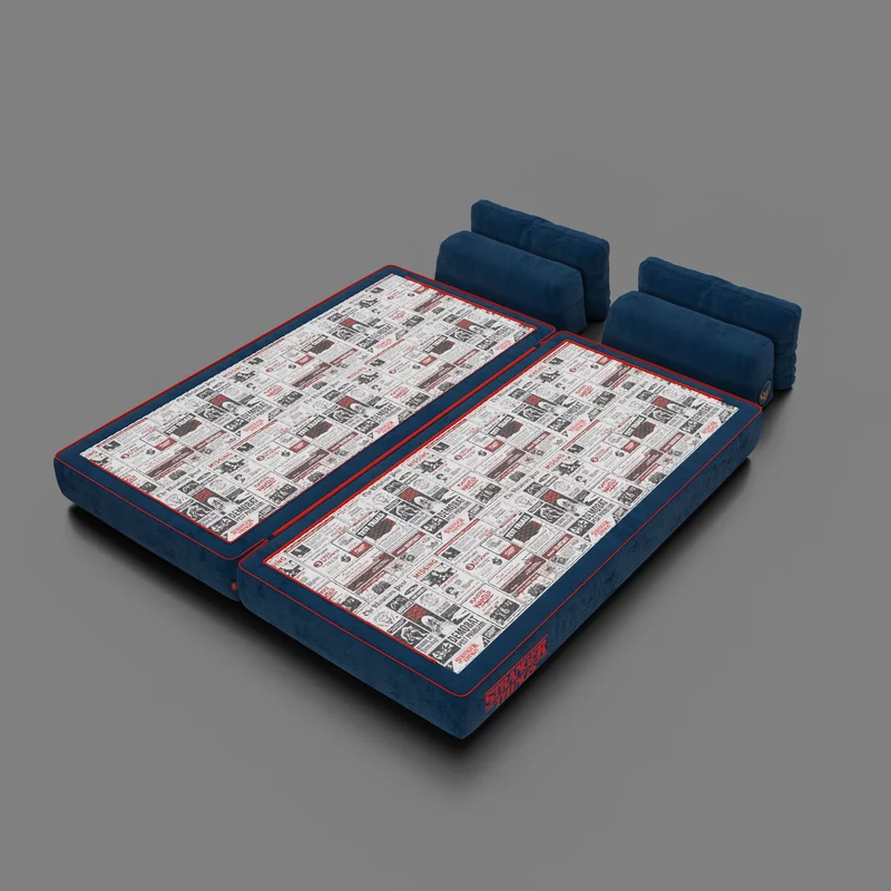 Rift canapé-lit double STRANGER THINGS Édition 2 places et 3 places avec dossiers mobiles - matelas haut de 22 cm et mousse à mémoire de forme en tissu anti-taches Bleu
