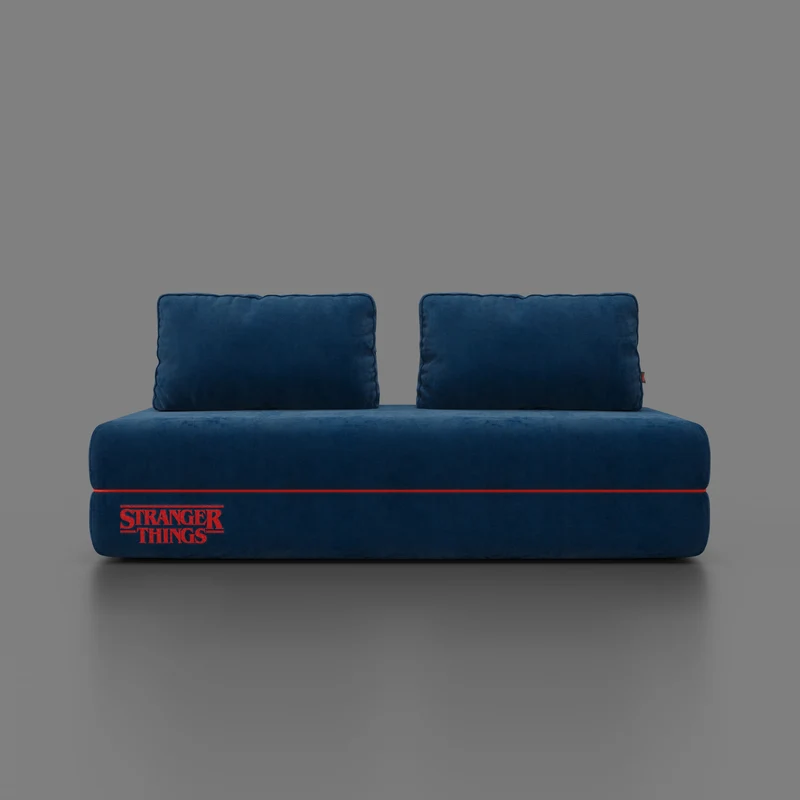 Rift canapé-lit double STRANGER THINGS Édition 2 places et 3 places avec dossiers mobiles - matelas haut de 22 cm et mousse à mémoire de forme en tissu anti-taches Bleu