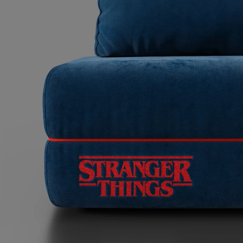 Rift canapé-lit double STRANGER THINGS Édition 2 places et 3 places avec dossiers mobiles - matelas haut de 22 cm et mousse à mémoire de forme en tissu anti-taches Bleu