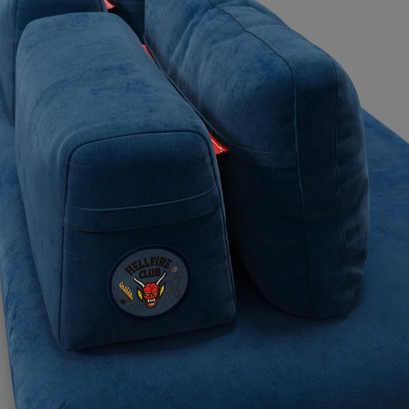 Rift canapé-lit double STRANGER THINGS Édition 2 places et 3 places avec dossiers mobiles - matelas haut de 22 cm et mousse à mémoire de forme en tissu anti-taches Bleu