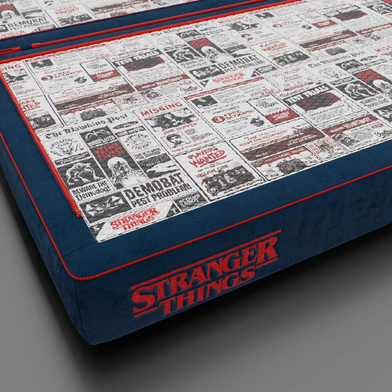 Rift canapé-lit double STRANGER THINGS Édition 2 places et 3 places avec dossiers mobiles - matelas haut de 22 cm et mousse à mémoire de forme en tissu anti-taches Bleu