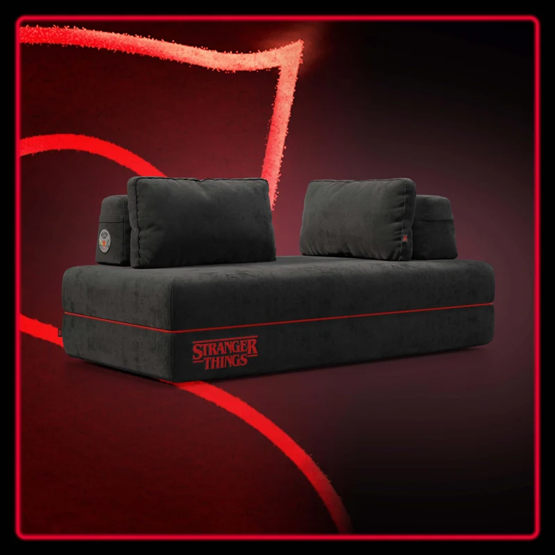 Rift canapé-lit double STRANGER THINGS Édition 2 places et 3 places avec dossiers mobiles - matelas haut de 22 cm et mousse à mémoire de forme en tissu détachable Anti-taches Anthracite