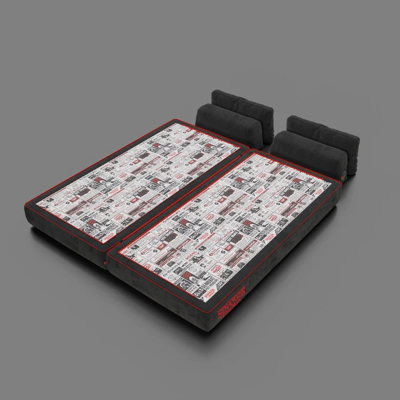 Rift canapé-lit double STRANGER THINGS Édition 2 places et 3 places avec dossiers mobiles - matelas haut de 22 cm et mousse à mémoire de forme en tissu détachable Anti-taches Anthracite