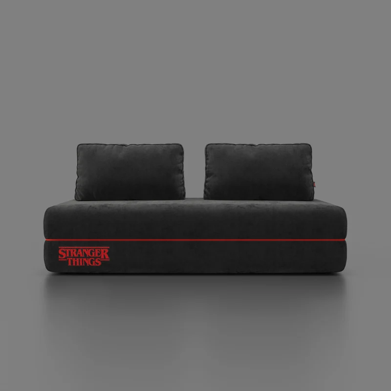 Rift canapé-lit double STRANGER THINGS Édition 2 places et 3 places avec dossiers mobiles - matelas haut de 22 cm et mousse à mémoire de forme en tissu détachable Anti-taches Anthracite