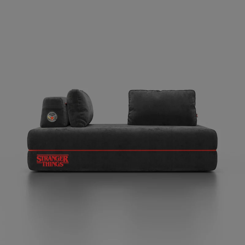 Rift canapé-lit double STRANGER THINGS Édition 2 places et 3 places avec dossiers mobiles - matelas haut de 22 cm et mousse à mémoire de forme en tissu détachable Anti-taches Anthracite
