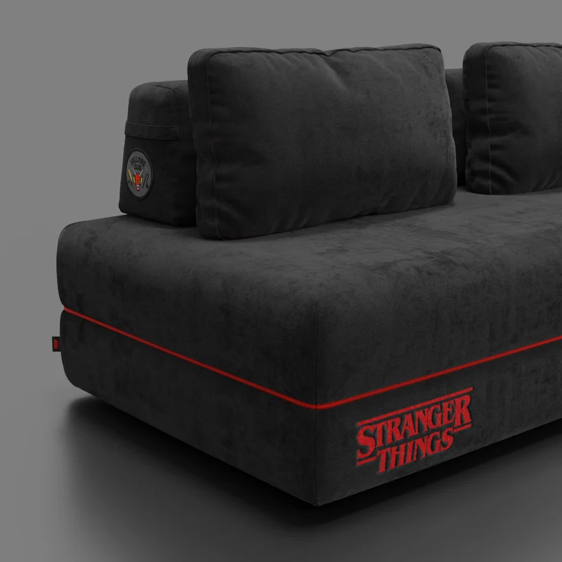 Rift canapé-lit double STRANGER THINGS Édition 2 places et 3 places avec dossiers mobiles - matelas haut de 22 cm et mousse à mémoire de forme en tissu détachable Anti-taches Anthracite