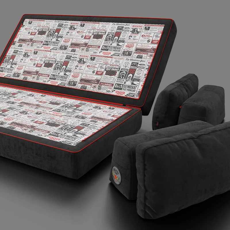 Rift canapé-lit double STRANGER THINGS Édition 2 places et 3 places avec dossiers mobiles - matelas haut de 22 cm et mousse à mémoire de forme en tissu détachable Anti-taches Anthracite