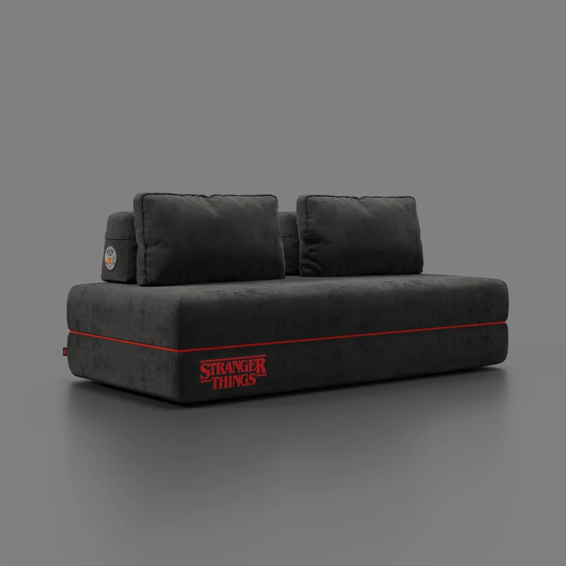 Rift canapé-lit double STRANGER THINGS Édition 2 places et 3 places avec dossiers mobiles - matelas haut de 22 cm et mousse à mémoire de forme en tissu détachable Anti-taches Anthracite