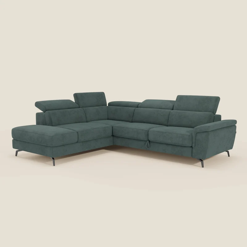 Estro Canapé d'angle extractible - têtières inclinables en tissu imperméable T14 vert