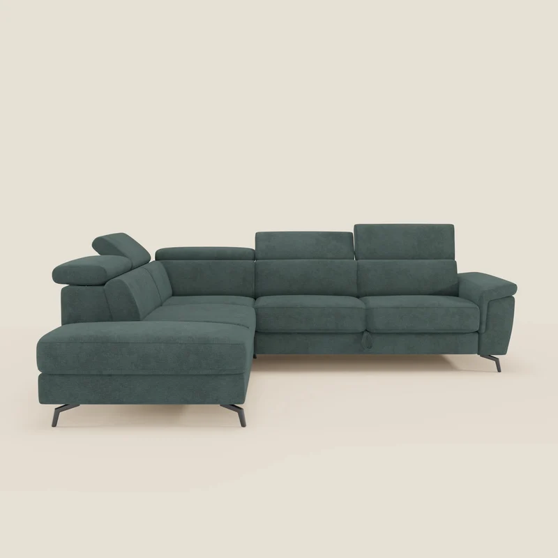 Estro Canapé d'angle extractible - têtières inclinables en tissu imperméable T14 vert