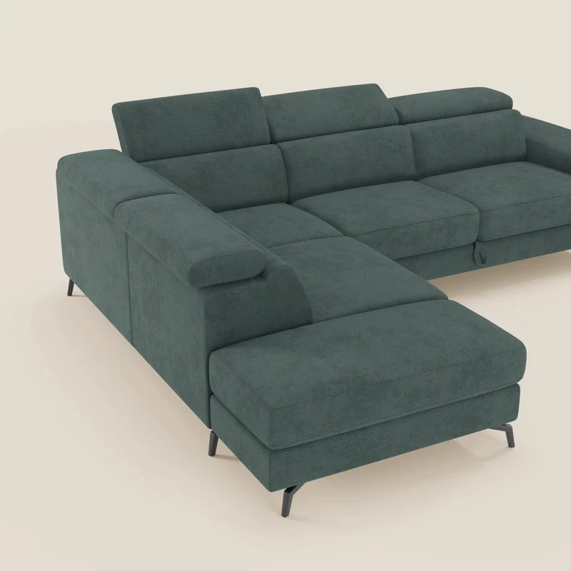 Estro Canapé d'angle extractible - têtières inclinables en tissu imperméable T14 vert