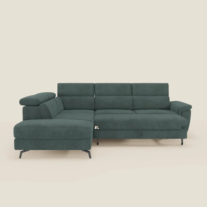 Estro Canapé d'angle extractible - têtières inclinables en tissu imperméable T14 vert